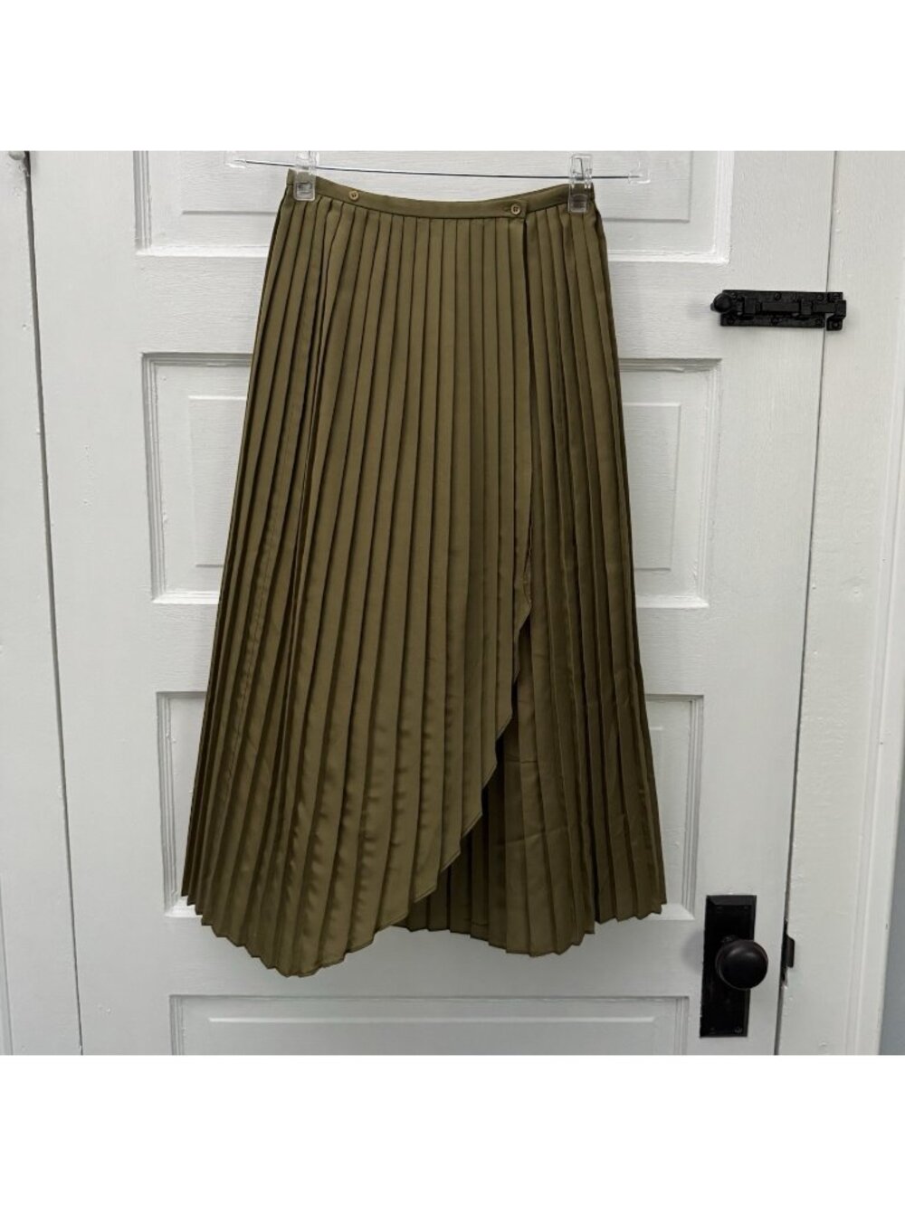 Vintage 80s BIS Paris Beverly Hills Pleated Wrap Skirt S Olive Asymmetrical